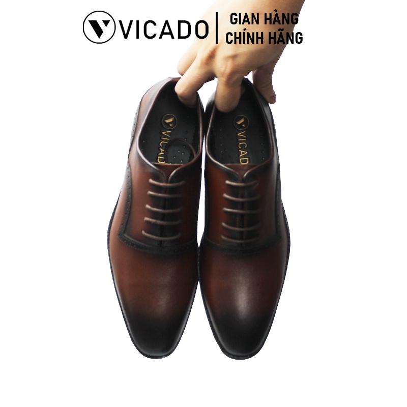 Giày công sở nam Oxford Vicado VC1021 màu nâu - Giày da nam cao cấp da bò thật 100%