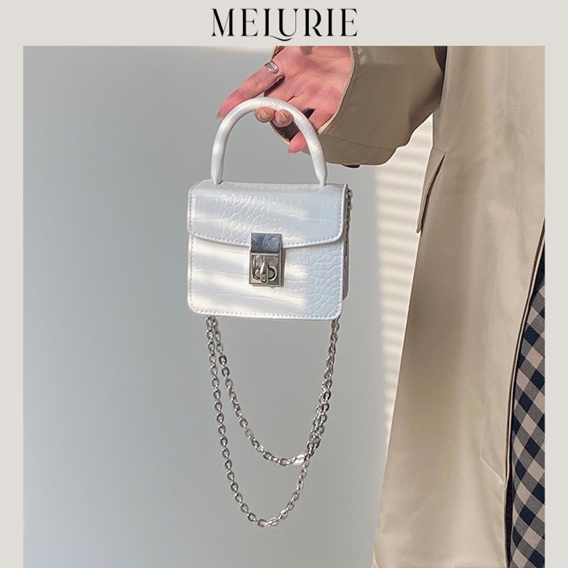 Túi Xách Tay Đeo Chéo Khoá Chữ Nhật Màu Bạc - MELURIE BAG