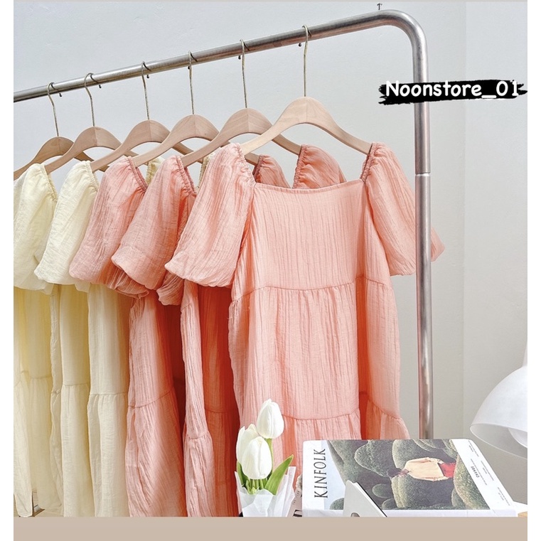 Đầm cổ chữ U dáng babydoll 2 tầng siêu xinh hàng 2 lớp cận chất - hàng có sẵn