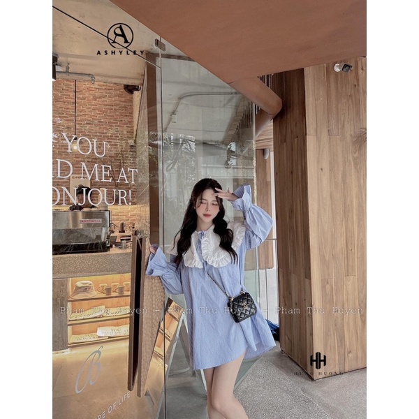 Set áo sơmi cổ sen mix chân váy ren