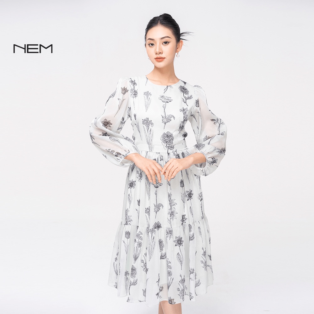 ĐẦM HOA DÀI TAY NEM FASHION D42242