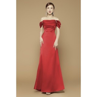 Đầm dạ hội xếp ly rớt vai. Hàng TK