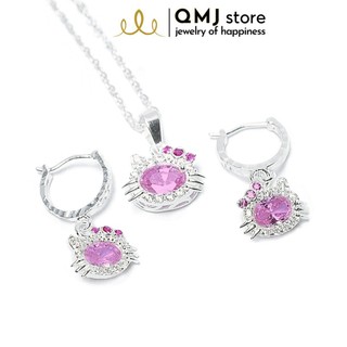 Bộ trang sức qmj mèo kitty ovan đính đá bạc 925 cho bé yêu - q041