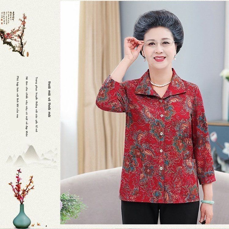 Mẹ trung niên và cao tuổi áo xuân hè bà ngoại áo mỏng 60-70 tuổi 80 băng lụa cao cấp