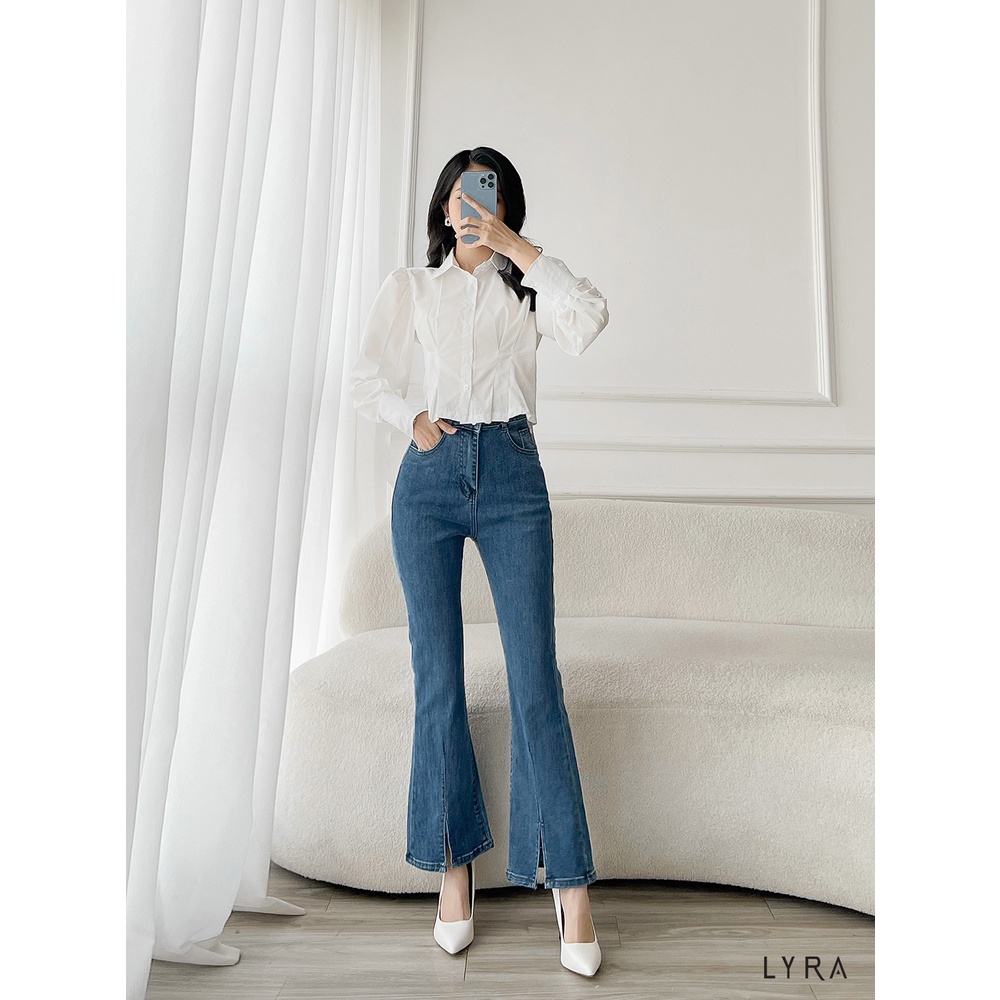 Áo sơ mi croptop LYRA cổ đức, cách điệu eo, phong cách trẻ trung, thanh lịch - VSYAS0148