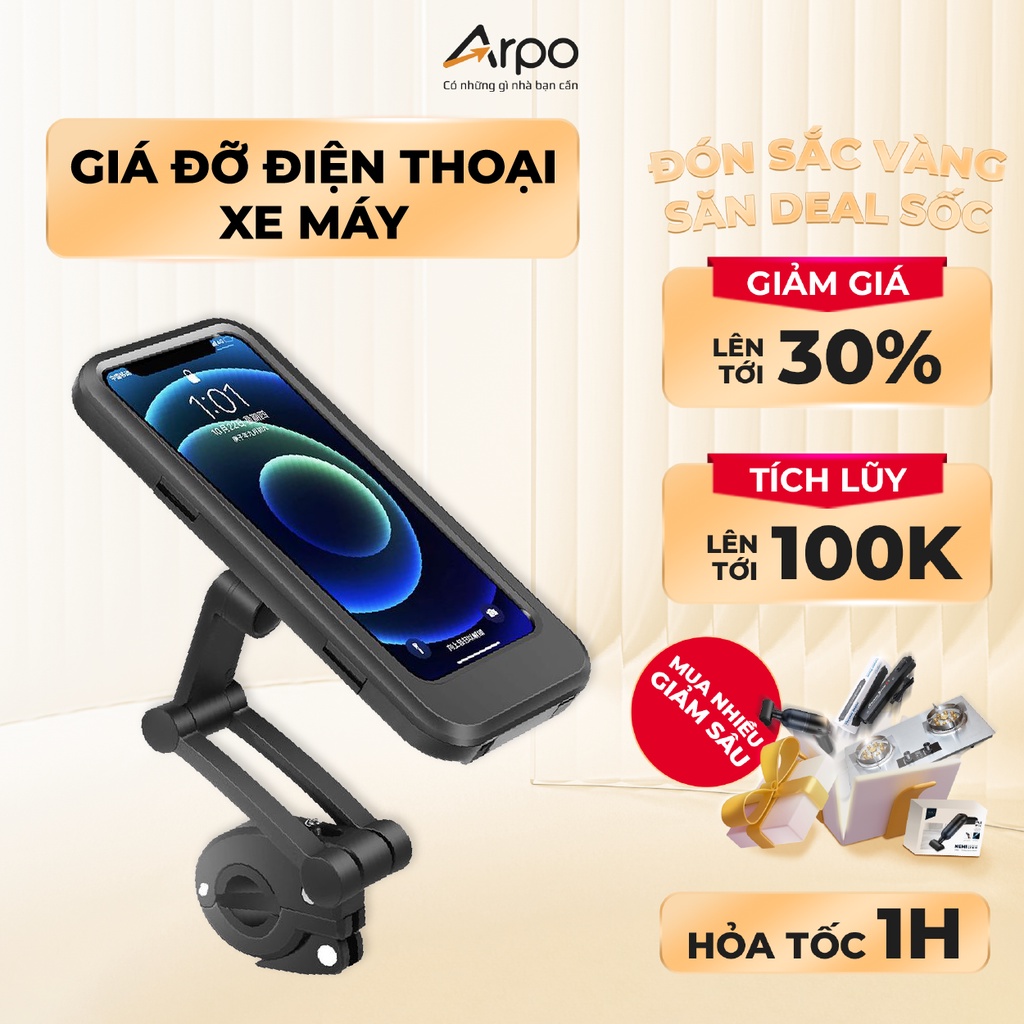 Giá Đỡ Điện Thoại Xe Máy Thông Minh Chống Nước Xoay 360 Độ - Kệ Để Điện Thoại Gắn Xe Máy Chống Va Đập, Dễ Dàng Lắp Đặt