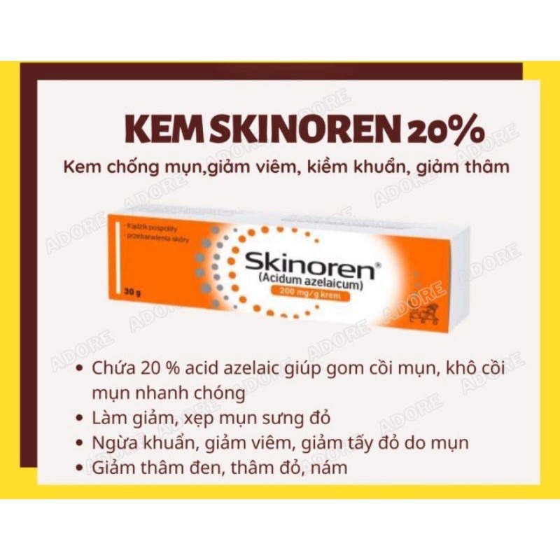 Kem mụn SKINOREN 20% Acid azelaic, kem giảm mụn và thâm nám tuýp 30g - Dr. Hương