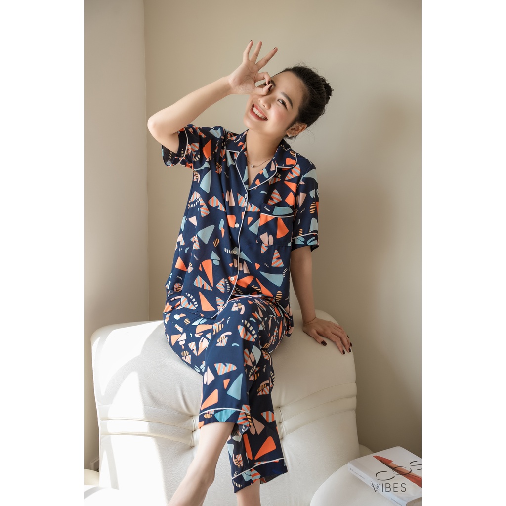 VIBES Đồ bộ Pijama dài Pattern Navy Long Py Set