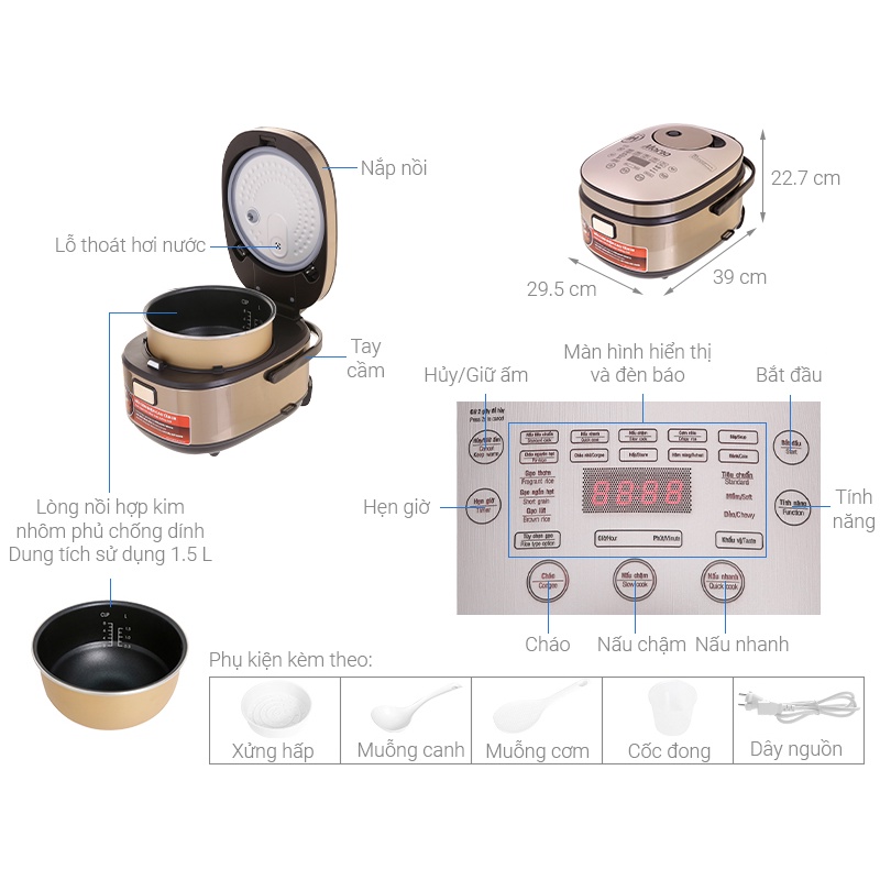 Nồi cơm điện cao tần Sunhouse Mama 1.5 lít SHD8955 - Bảo hành chính hãng