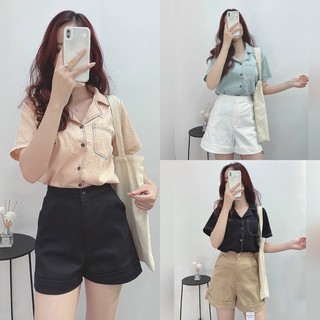 Quần short kaki bản lưng cao, đai cao, lai lật, bảng màu đa dạng (ảnh mẫu nhà Min chụp)