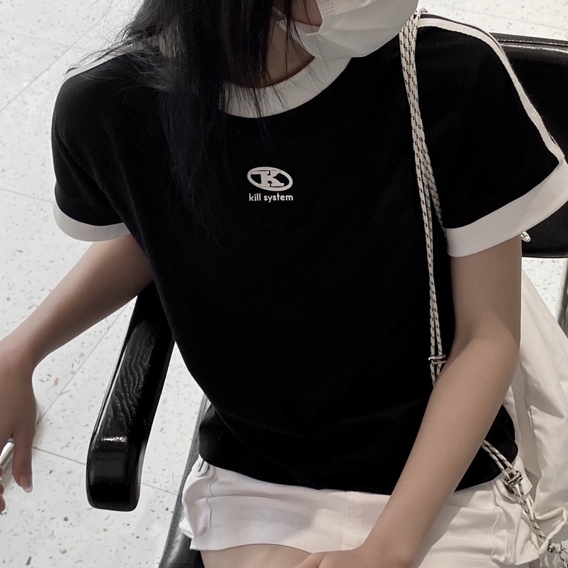 Áo thun Killsystem form fit Jessi màu đen logo K viền tay chất vải cotton | BigBuy360 - bigbuy360.vn