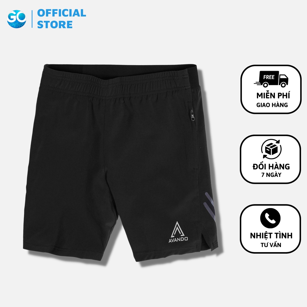Quần short thể thao nam AVANDO chính hãng vải xi giãn mịn mát, đàn hồi, hỗ trợ vận động