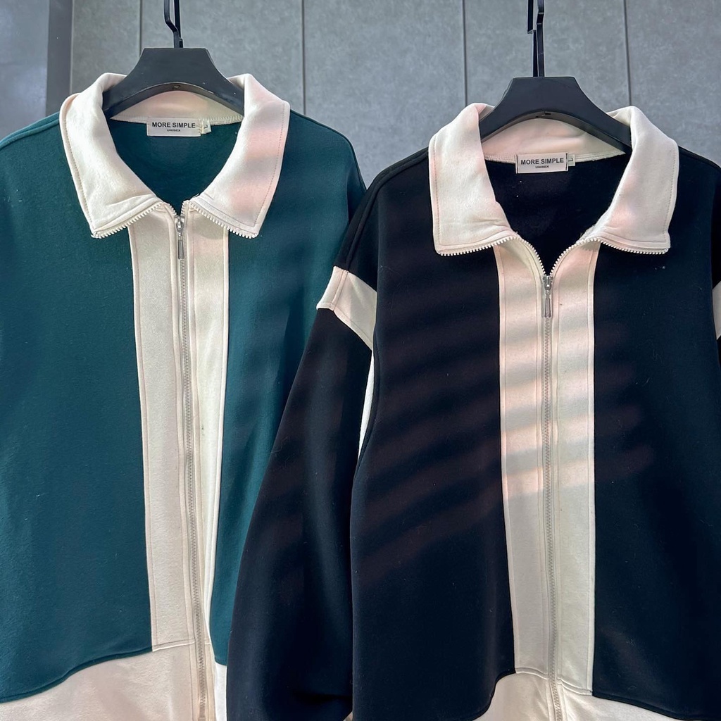 Áo Khoác zip nỉ bông cổ trụ AGI màu ĐEN/XANH  Nam nữ unisex  Áo Hoodie dây kéo form rộng JEJUL