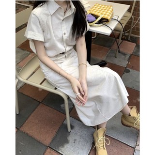 SET ÁO NUDE CỔ SƠ MI CHÂN VÁY MIDI