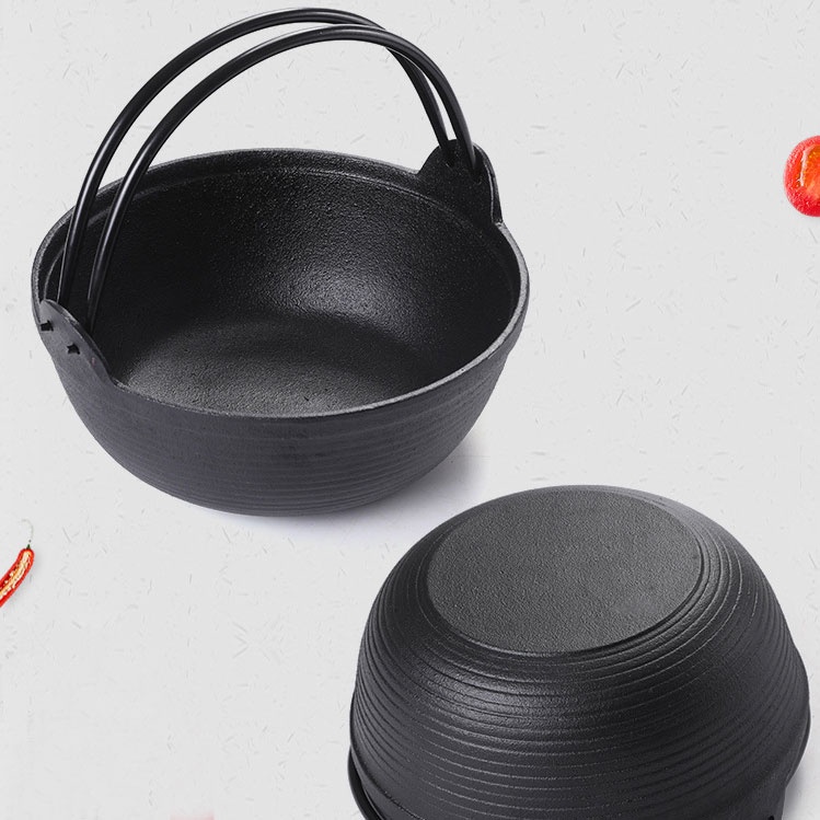 Nồi Gang Dã Ngoại Cắm Trại Phượt Có Quai Xách Kèm Nắp Gỗ