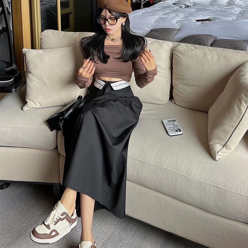 Chân váy dáng dài chữ A phối cạp viền ulzzangstyle Hari GenZ CVdaiphoicapvien812