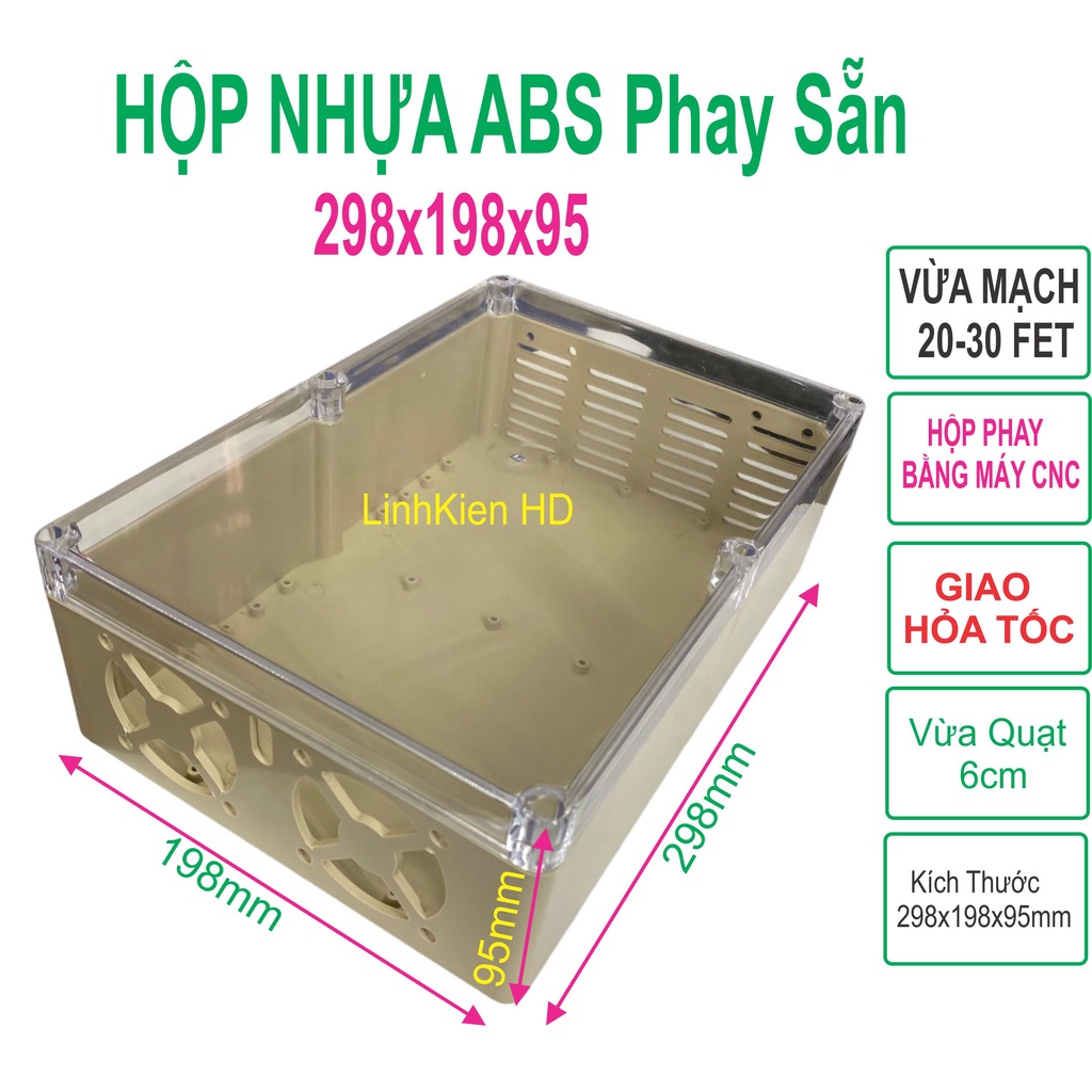 Hộp nhựa ABS Phay sẵn trắng nắp trong suốt 298X198X95mm - LinhKien HD