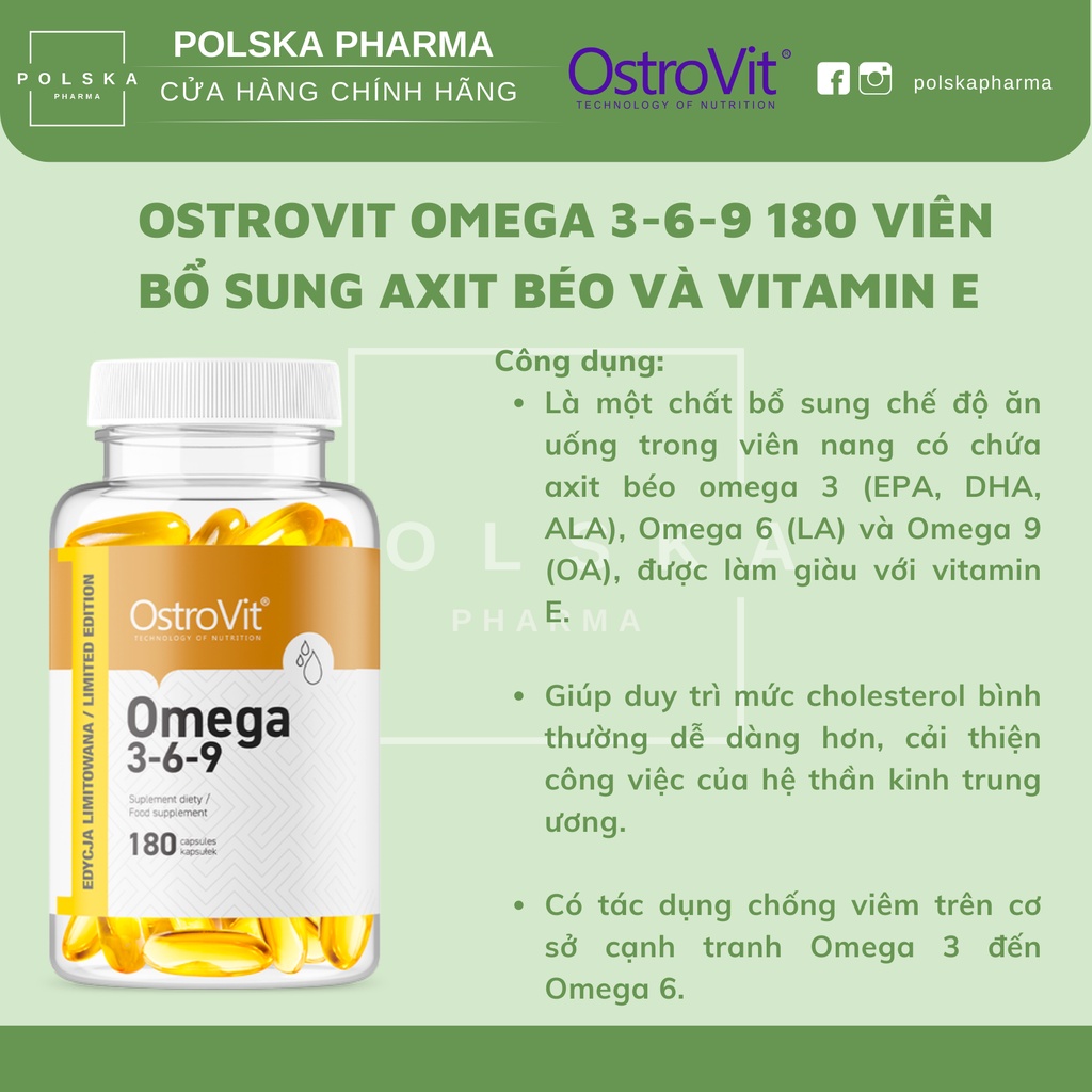 Viên Uống Ostrovit Omega 3-6-9 (90 & 180 viên) Bổ Sung Axit Béo Và Vitamin E Cho Cơ Thể