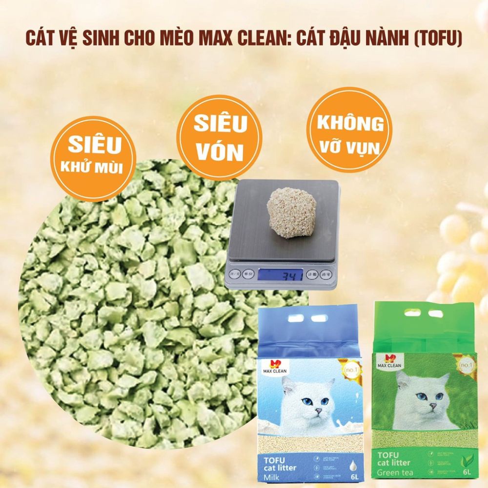 Cát đậu nành Max Clean túi 6L - 2.5Kg hương sữa, trà xanh