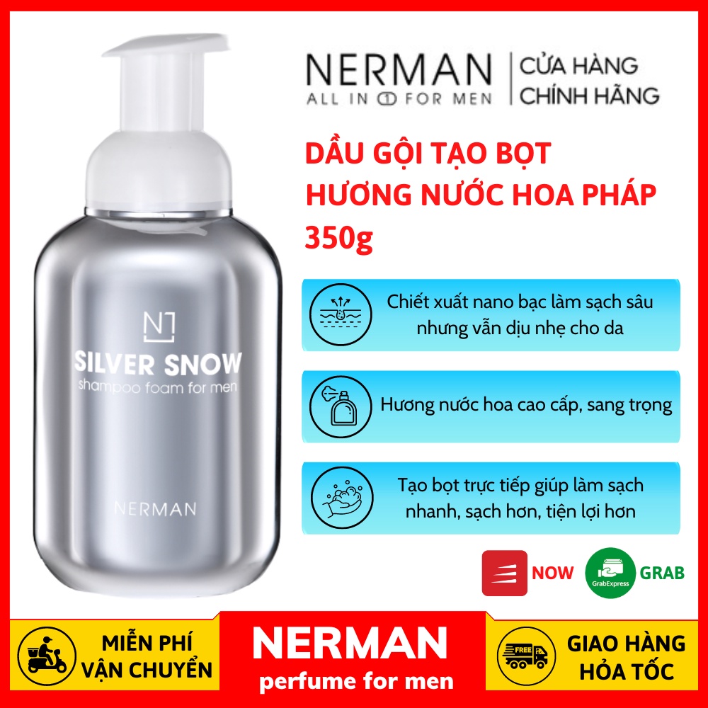 Dầu gội nam giới Nerman tạo bọt Nano bạc Silver Snow chính hãng- Hương nước hoa cao cấp 350G - Sản phẩm chính hãng