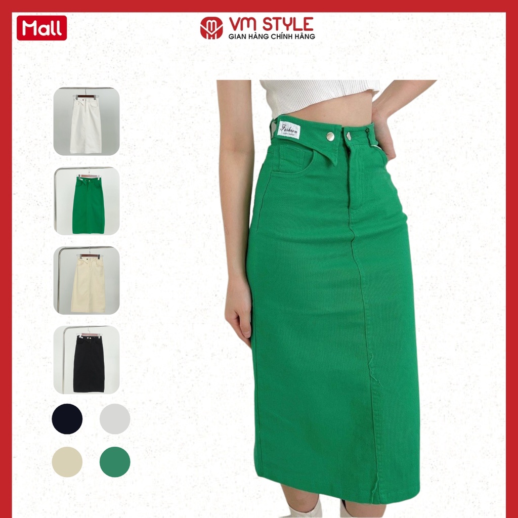 Chân váy dáng dài VMSTYLE trơn đai kiểu xanh lá nhiều màu 9930 CVD00009