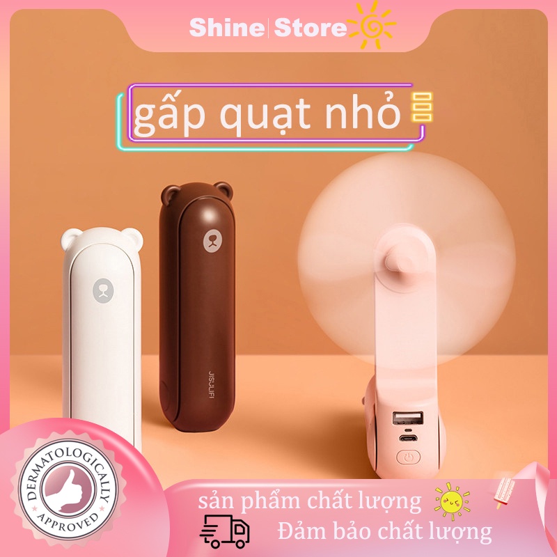 Quạt cầm tay mini đa chức năng, quạt im lặng gấp nhỏ, bộ sạc di động ba trong một và pin dự phòng đèn pin