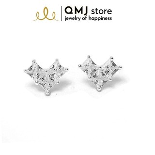 Bông tai QMJ Tim đá vuông bạc 925 thiết kế tinh tế - Q024