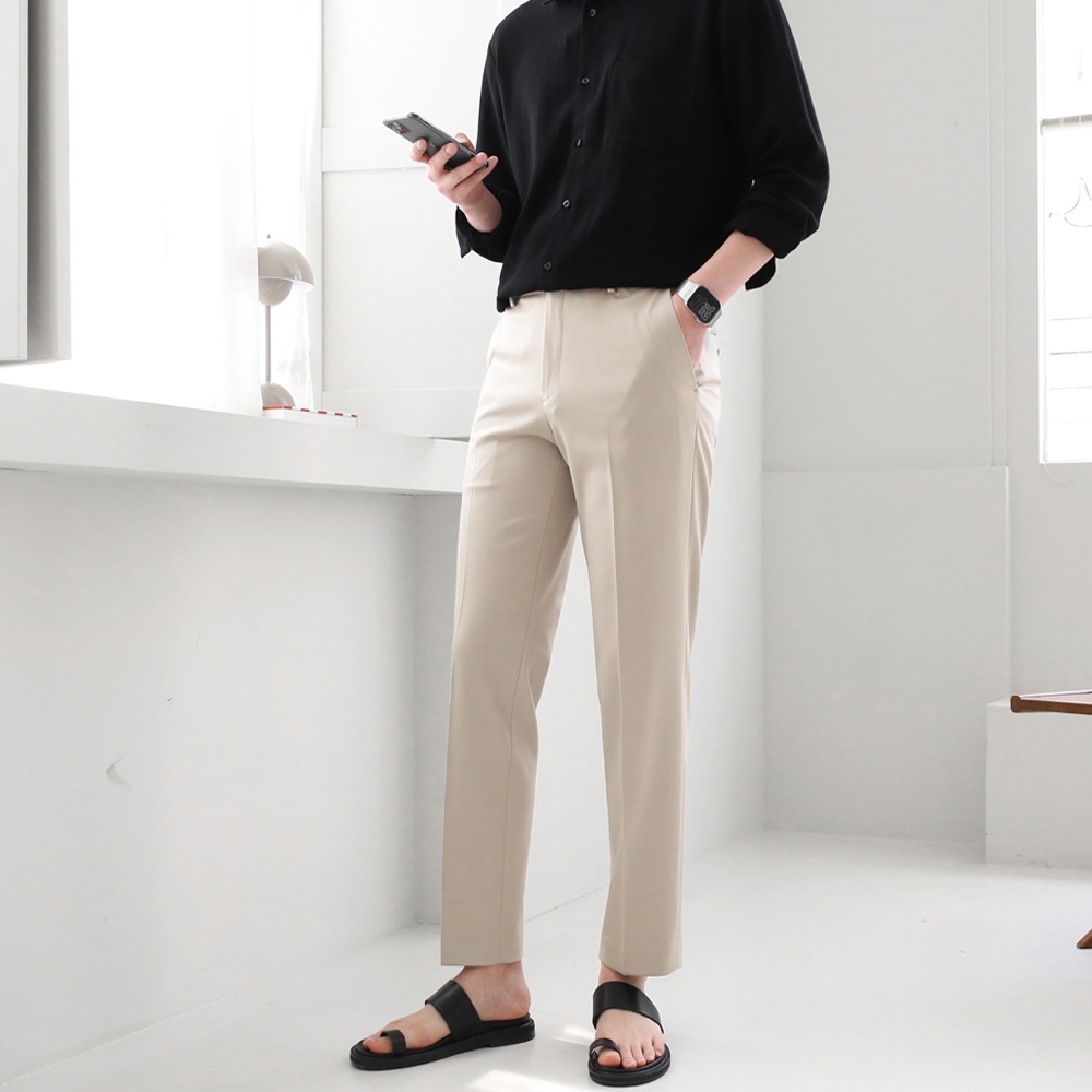 Quần Dài Nam Đen Trơn Dáng Vừa Ống Côn Chất Mịn Đẹp Vintage Co Giãn 4 Chiều Thông Hơi Thoáng Khí