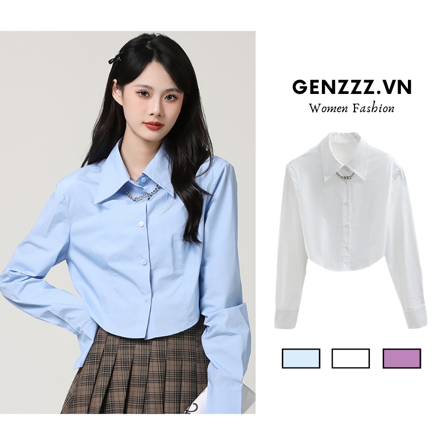 Áo sơ mi croptop vạt chéo V cut, khoét eo, dài tay thời trang Hàn Quốc, áo sơ mi dáng rộng, nhiều màu siêu xinh, dễ phối đồ dành cho nữ