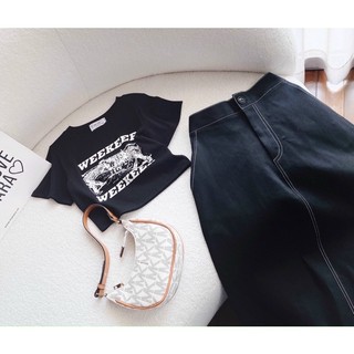 Set crop pull đen chân váy midi jean 15745