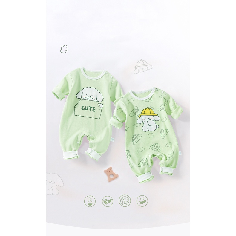 Đồ Ngủ Áo Liền Quần Luckycandy Chất Cotton Tay Dài Cho Bé Sơ Sinh 0-24 Tháng Tuổi