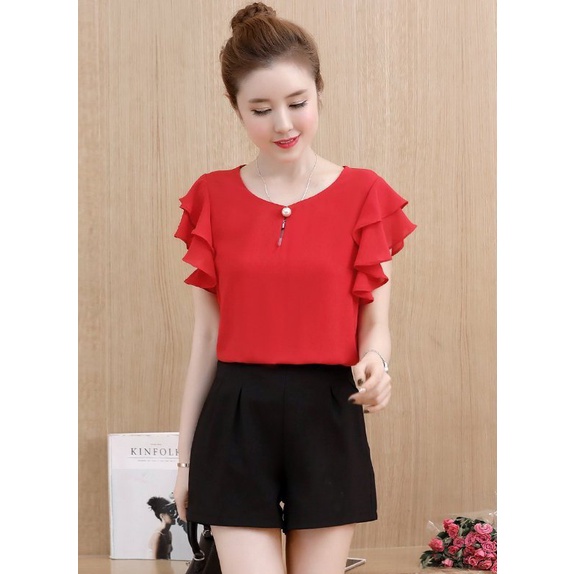ÁO KIỂU TAY 2 TẦNG PHỐI NÚT CỔ SÀNH ĐIỆU