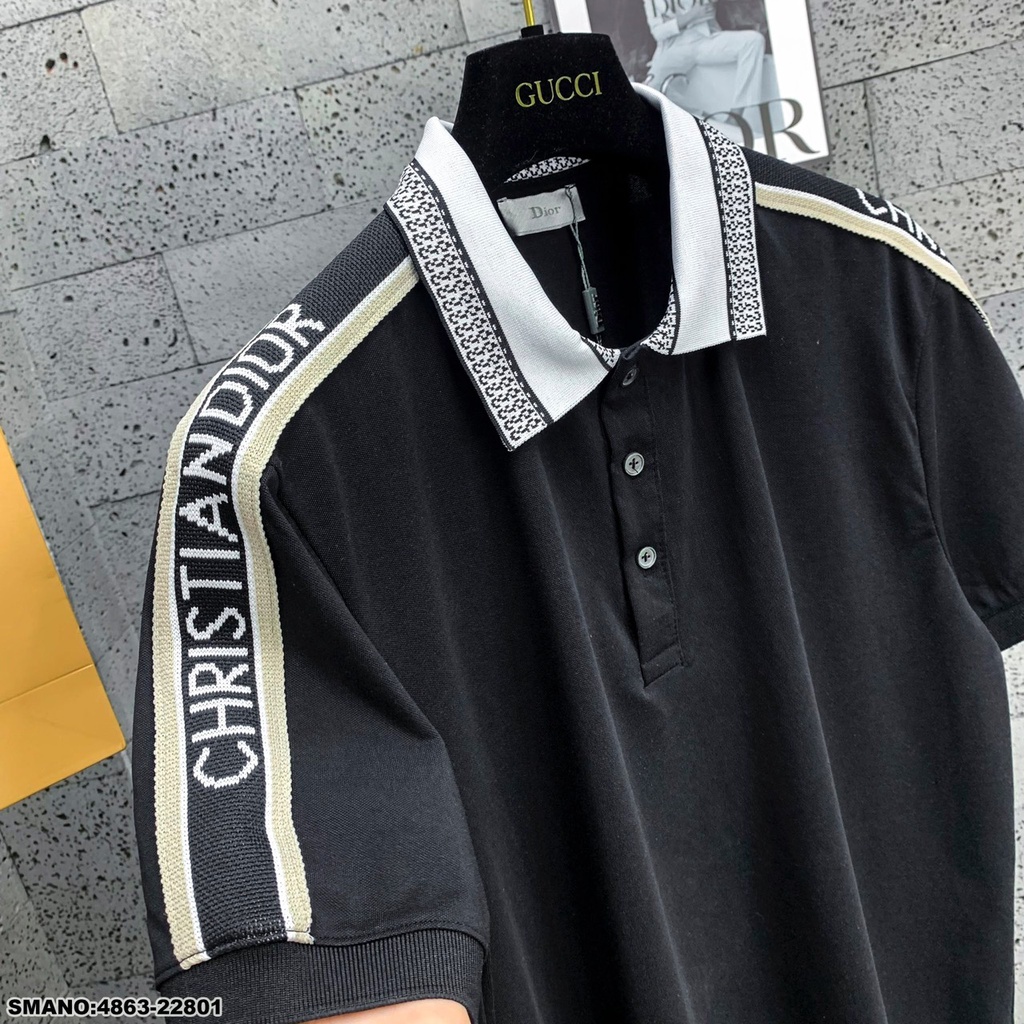 Áo Polo Nam Viền Vai DIO Cổ Thêu Hoạ Tiết Vải Mát Mịn Cao Cấp