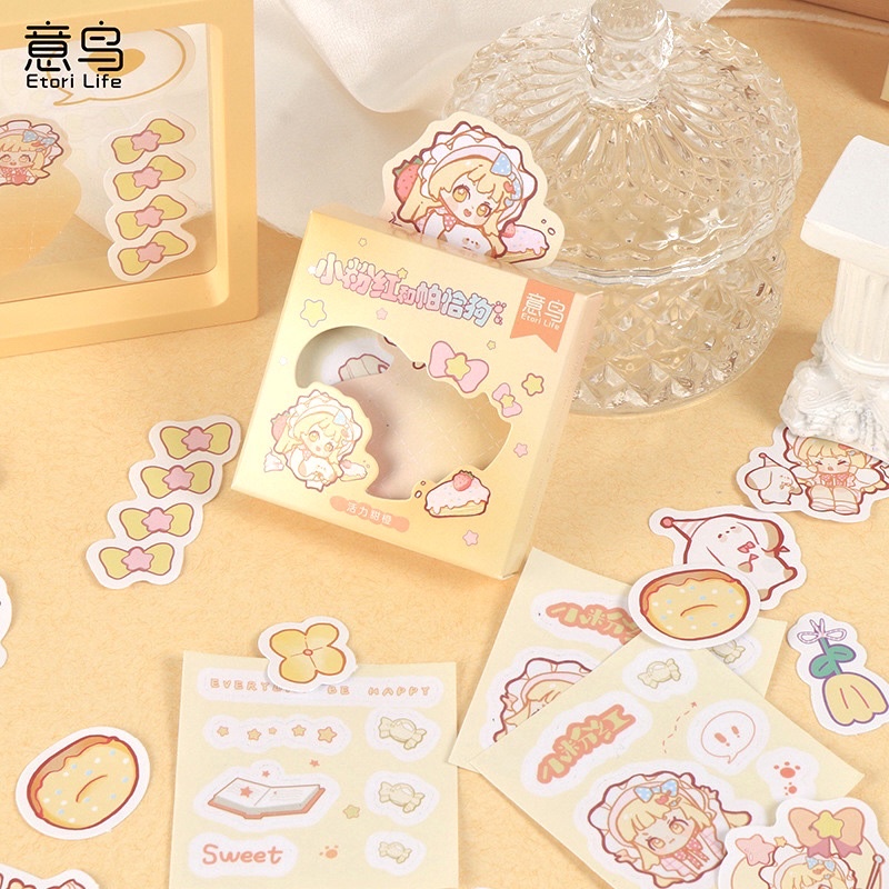 Sticker Hộp 50 Tấm Hình Cô Gái Màu Pastel Dễ Thương