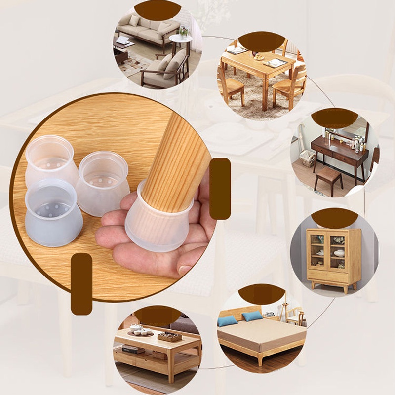 Set 4 Miếng Silicon bọc chân bàn ghế chống trơn trượt trầy xước - Bộ bọc chân bàn ghế hình vuông hình tròn