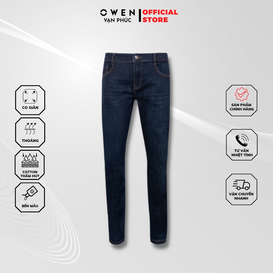 Quần Jean Nam Quần Bò Hàng Hiệu Cao Cấp Owen QJS230147 Ống Slim Fit Màu Xanh Đậm Chất Liệu Cotton Spandex Đàn Hồi Tố