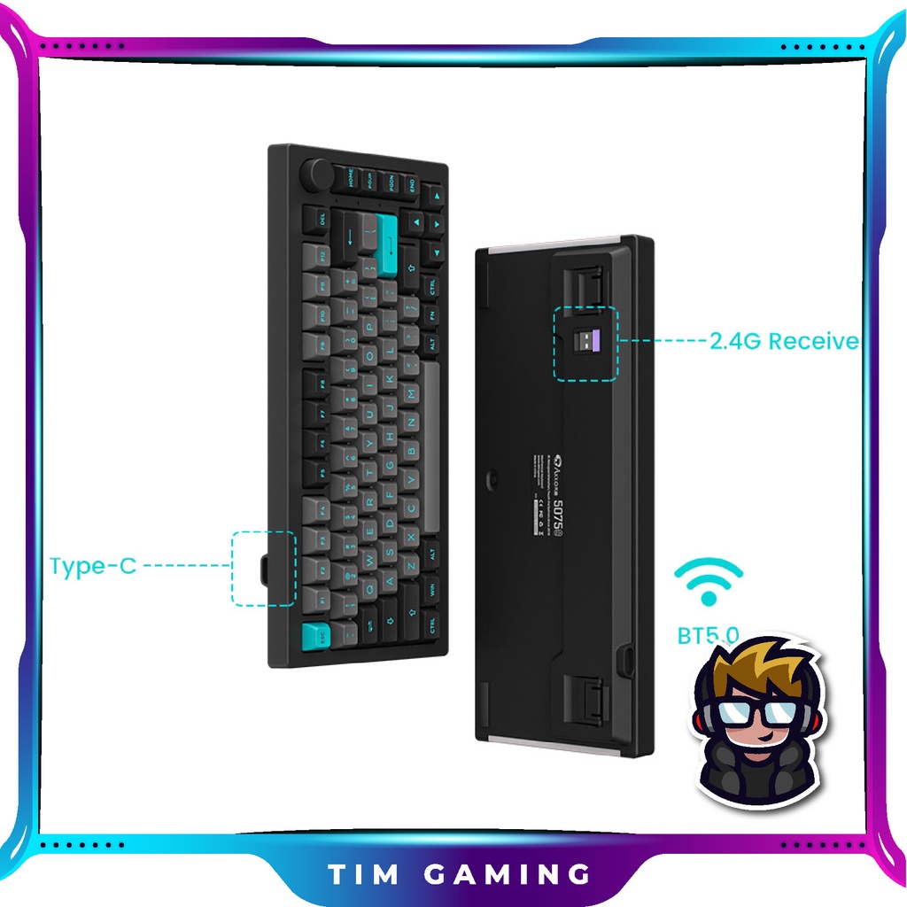 Bàn phím cơ AKKO 5075B Plus Black & Cyan