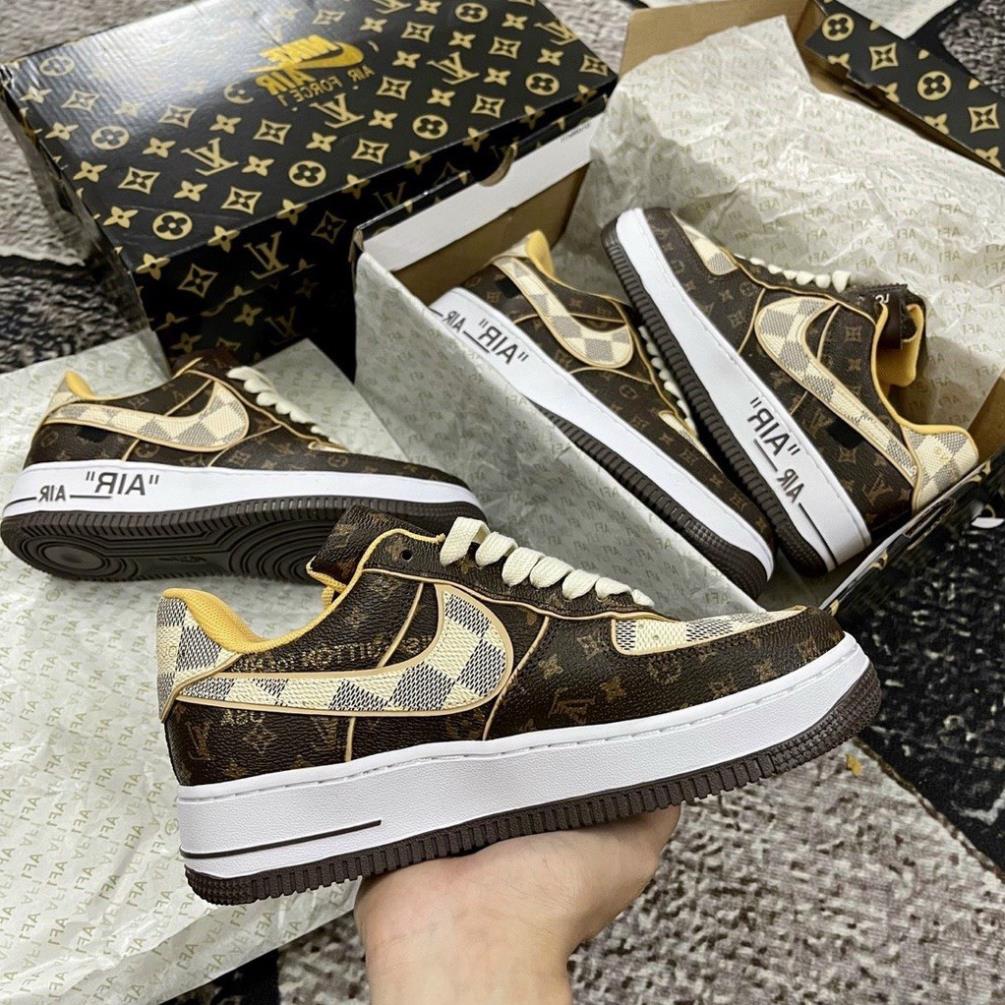 Giày AF1 LV Nâu, Giày thể thao Air Force 1 mix LV phối màu nâu hot bản đẹp Full Box
