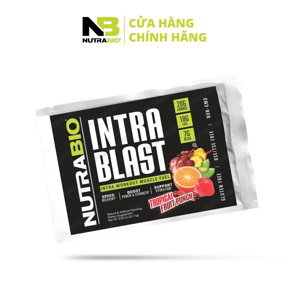 NutraBio Intra Blast Công Thức EAA + Preworkout hoàn chỉnh Không Caffein Giúp Tăng Cường Thể Lực, Sức Bền, Hồi Phục Cơ