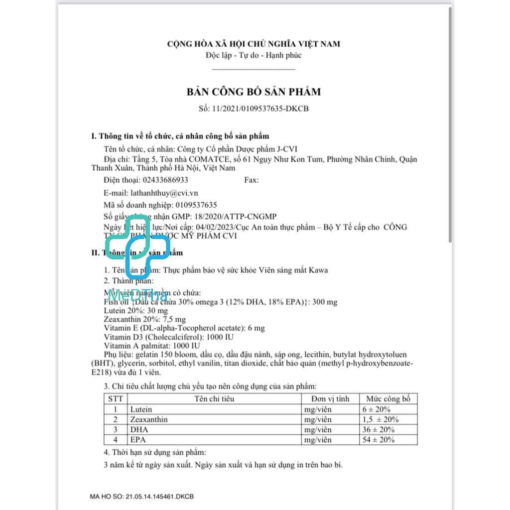 ✔ Sáng mắt KAWA Bổ sung dưỡng chất cho mắT chống oxy hóa cải thiện thị lực Lọ 30v