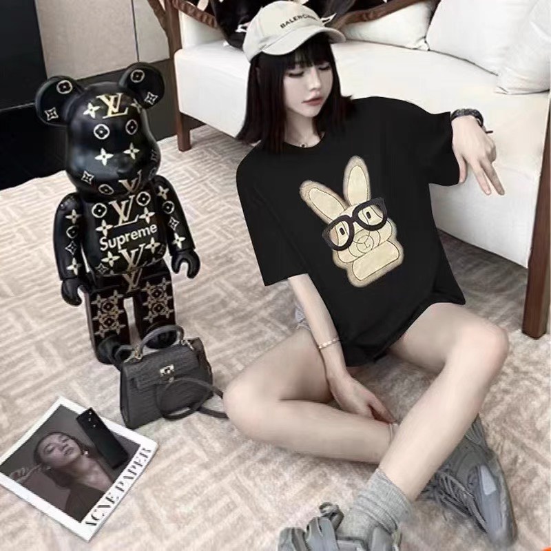 Áo Phông 3158 Thỏ Đeo Kinh In Nổi Tay Lỡ Chất Cotton Tàu Co Dãn Nam Nữ Unisex - Áo Thun Cộc Tay Bigsize