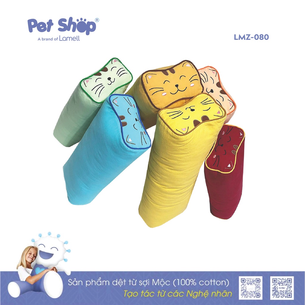 Gối kê cổ thư giãn cổ vai gáy vải Cotton 100% vỏ khoá kéo tháo rời, bông gòn êm ái Petshop Lamell