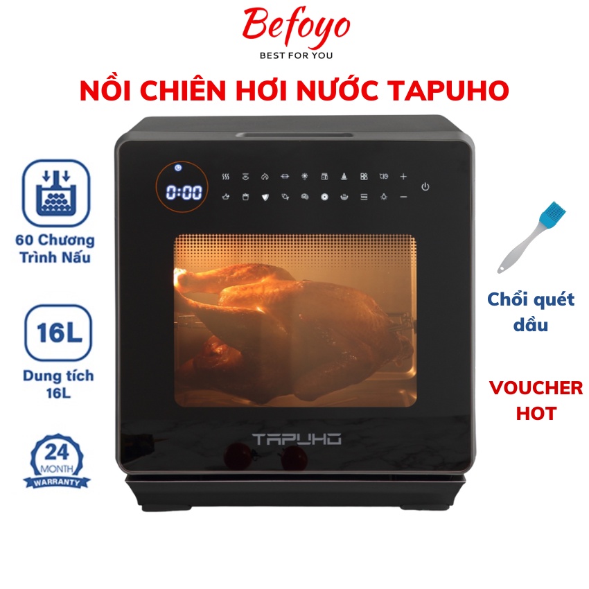 Nồi Chiên Hơi Nước TAPUHO TSF16 (Thương Hiệu ĐỨC) | 60 Chương Trình Nấu | 4 trong 1 - Có xiên gà, lồng đào 360 - Befoyo