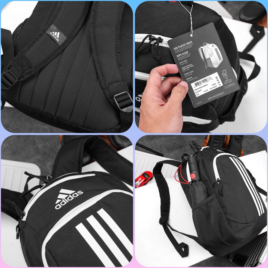 Balo adidas power màu đen ba sọc trắng  - Balo đi học đẹp thời trang