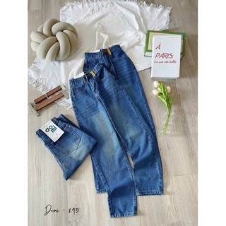 Quần baggy nữ jean lưng cao trơn basic