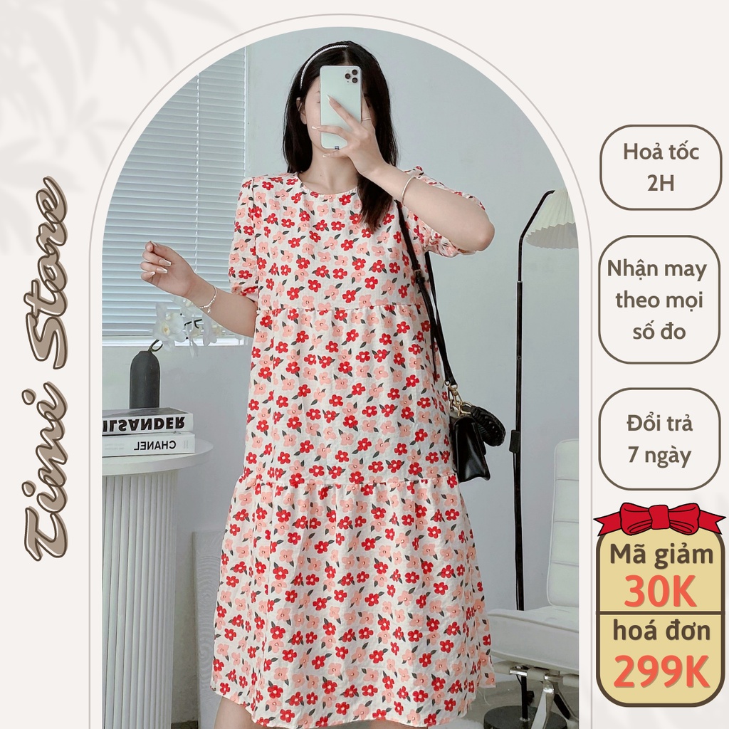 Đầm Bầu Thiết Kế-Váy Suông TiMi VÁY HOA NHÍ TAY BỒNG HỒNG_030