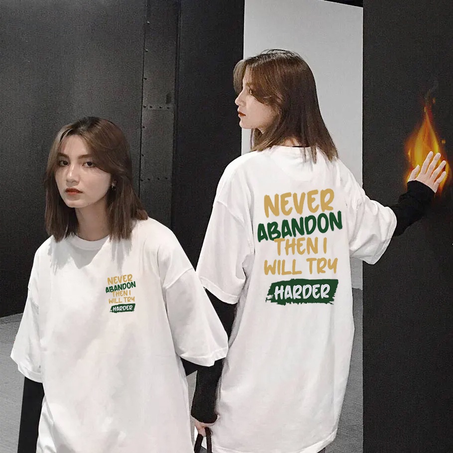 Áo thun nữ tay lỡ form rộng chữ kiểu Never Abandon cá tính vải dày mịn T3317