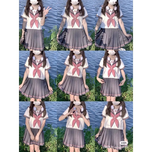 YAS0434-Set seifuku cơ bản thêu hoa anh đào