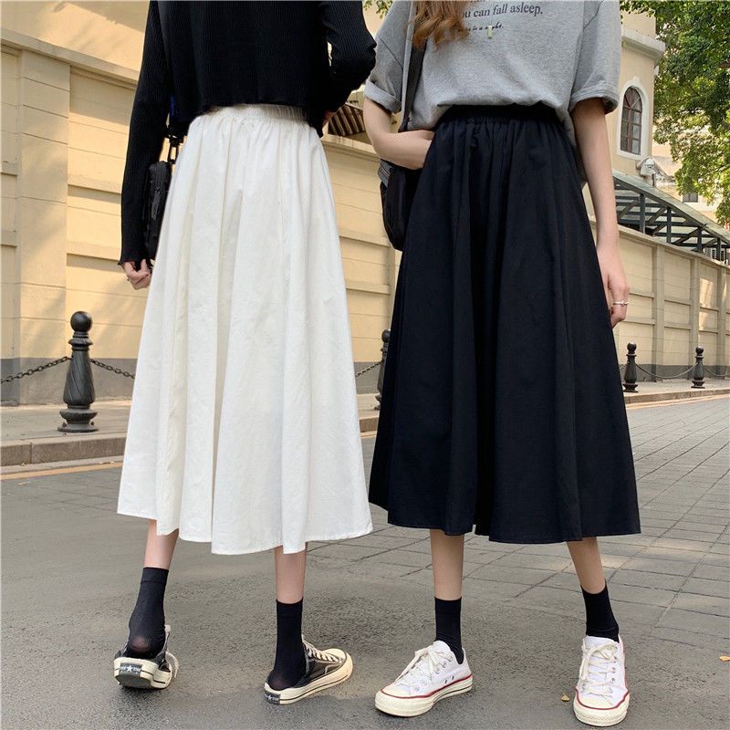 Happy-store ❤️ Váy voan nữ dài vừa phải eo cao màu trơn nhỏ tươi tắn phù hợp với váy chữ A xòe lớn tự trồng