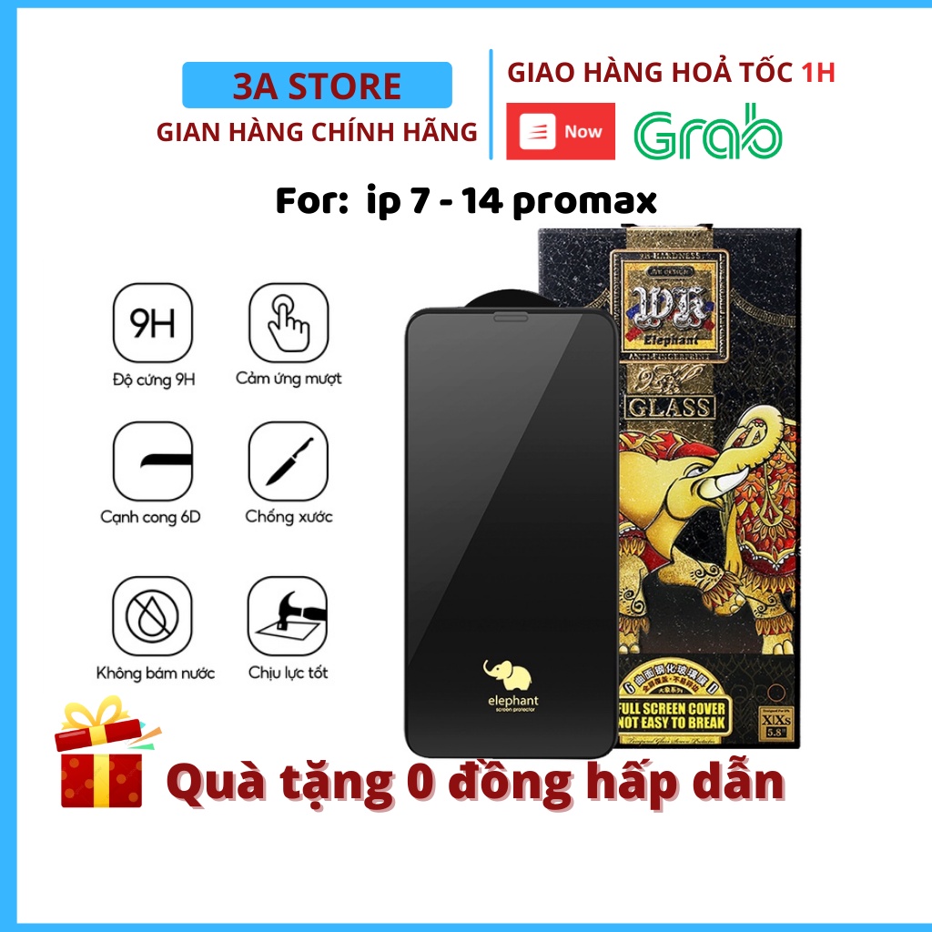 Kính cường lực iphone Voi Elephant 6D siêu mượt nano chống vân tay siêu chịu lực cho ip 11 12 13 14 pro max 3astore